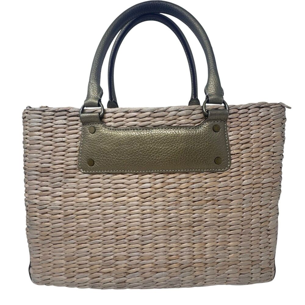 J. CREW Woven Straw Market Shopping Tote Beach Resort Bag Leather Straps Large